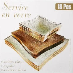 Service vaisselle doré transparent 18 pièces