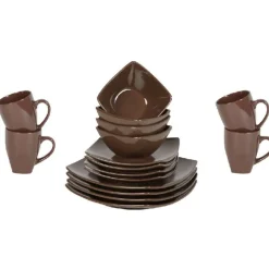 Service vaisselle marron 16 pièces