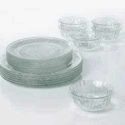 Service vaisselle transparent 18 pièces