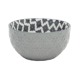 Set 4 bols décor ethnique noir et blanc et support en bambou