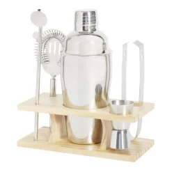 Set à cocktail acier avec support bois 6 pièces