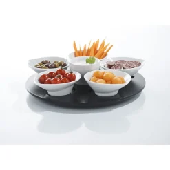 Set apéritif plateau tournant 6 coupelles noir et blanc