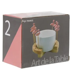 Set apéritif Aloha coupelle et pique flamant rose x 8