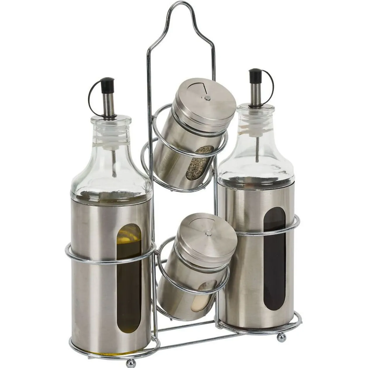 Set assaisonnement 4-en-1 en verre et fer gris