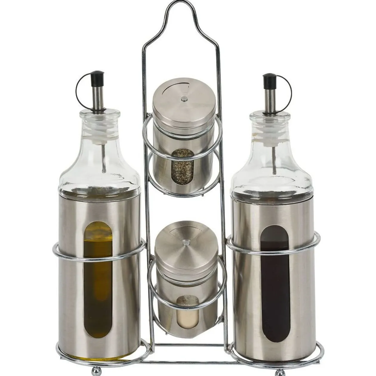 Set assaisonnement 4-en-1 en verre et fer gris