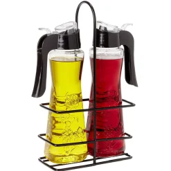 Set huile et vinaigre en verre relief fleur Ø5xH20cm