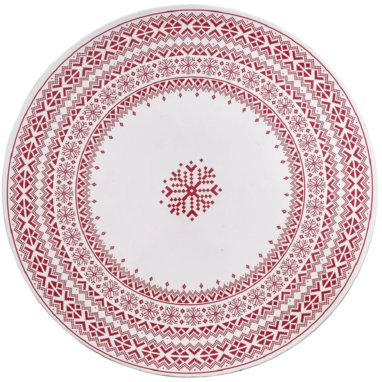 Sous assiette en plastique blanc motif Noël flocons rouge