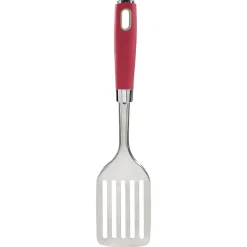 Spatule ajourée en inox avec manche en polypropylène rouge
