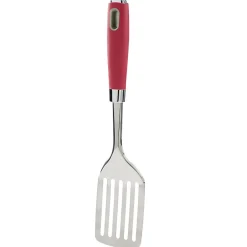 Spatule ajourée en inox avec manche en polypropylène rouge