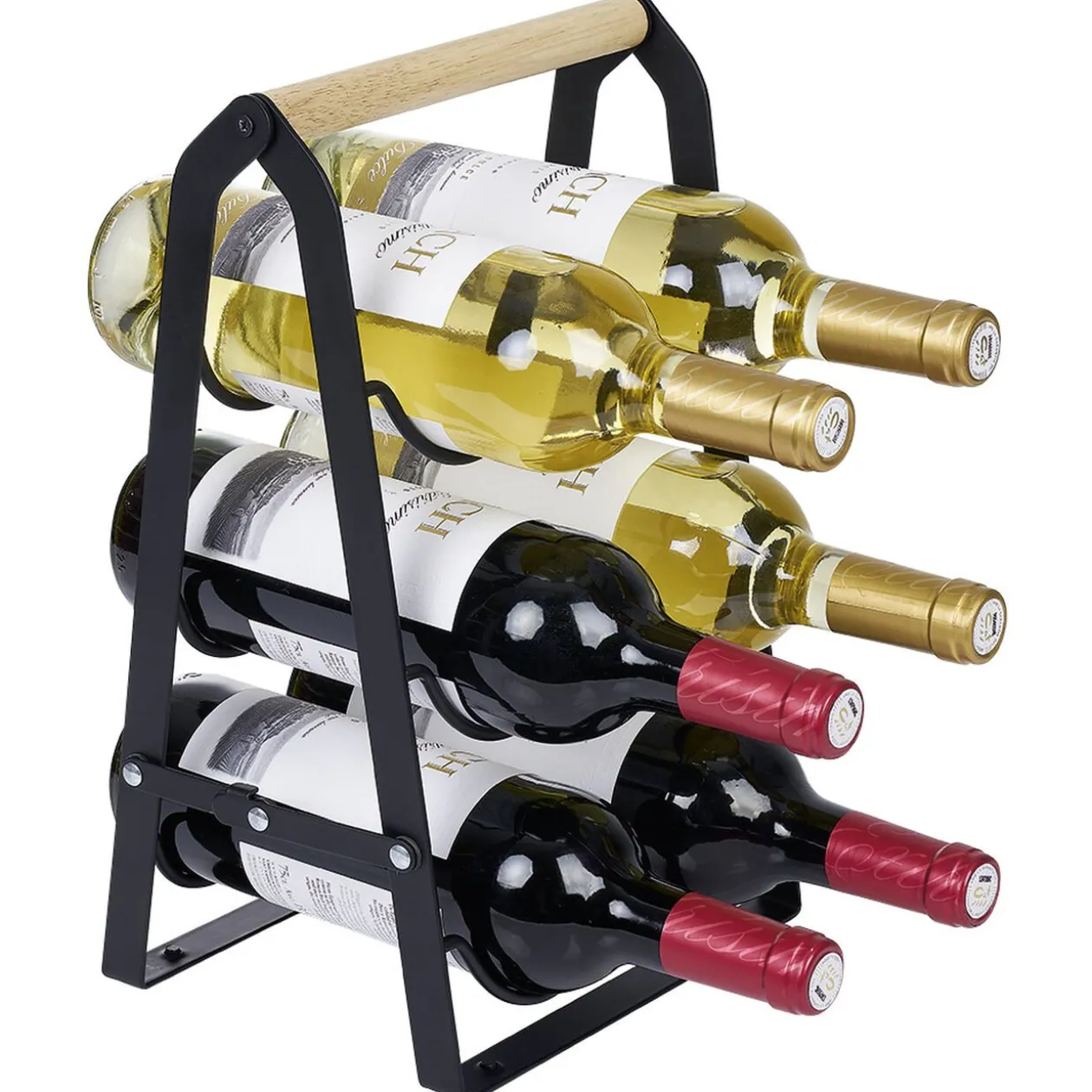 Support 6 bouteilles bois et métal noir