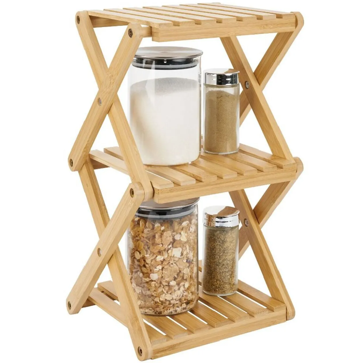 Étagère 3 niveaux pliable bambou naturel 22,1xH35,5x18,3cm
