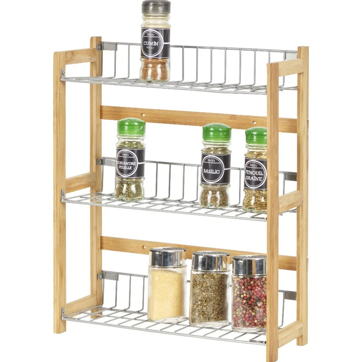 Étagère à épices en bambou 3 niveaux