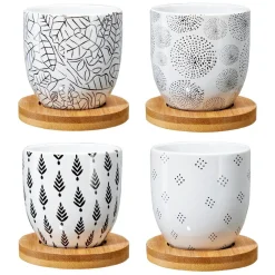 Tasse à café avec sous-tasse en bois x4