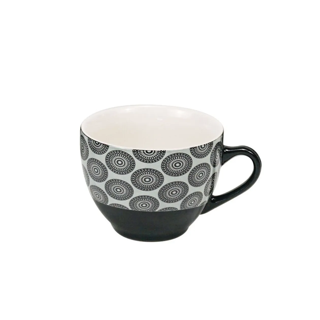 Tasse à café en porcelaine motif rosace noir blanc 22 cl