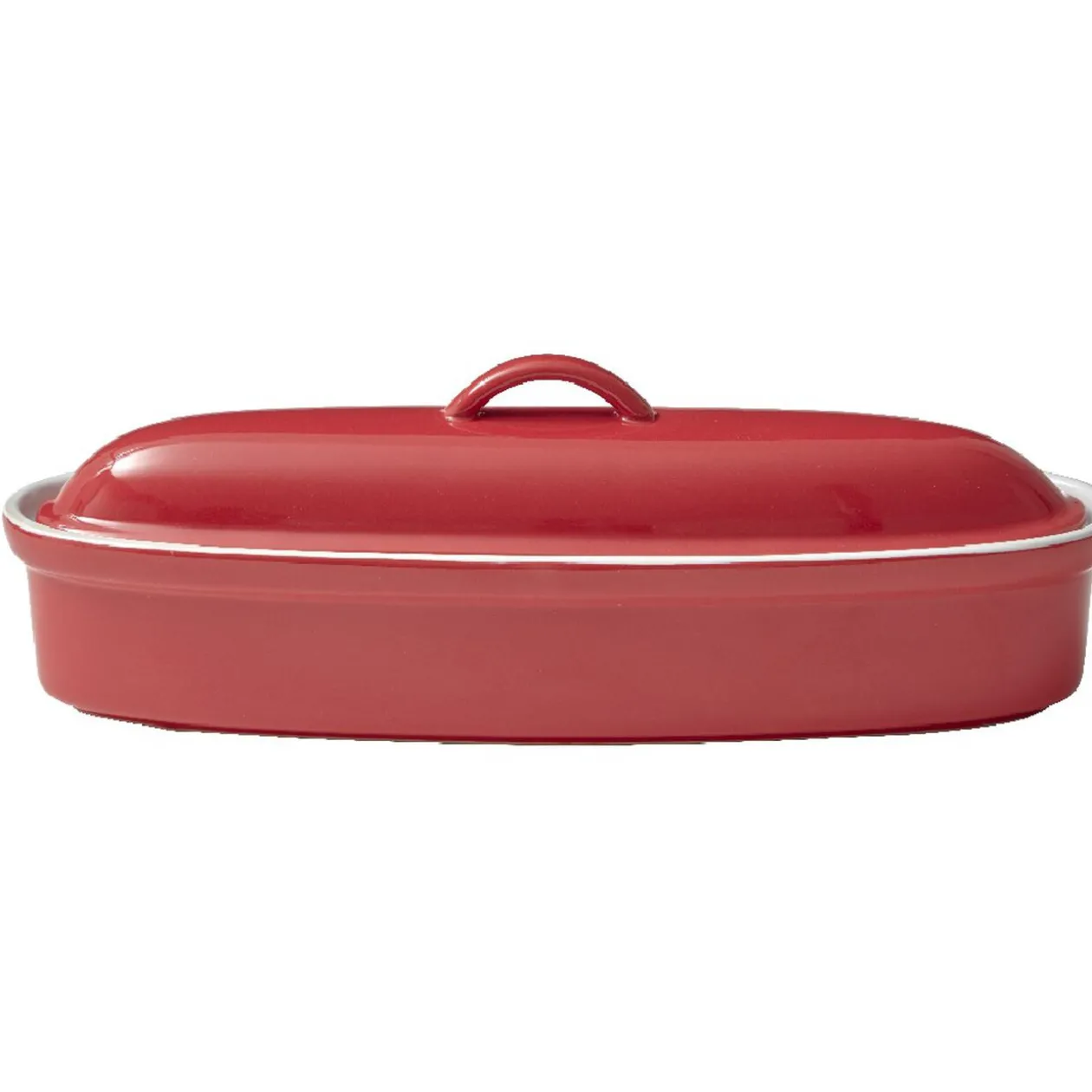 Terrine avec couvercle ovale rouge et blanche