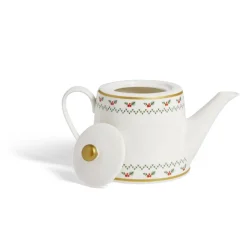 Theière de Noël 1,2L blanche et dorée motifs houx