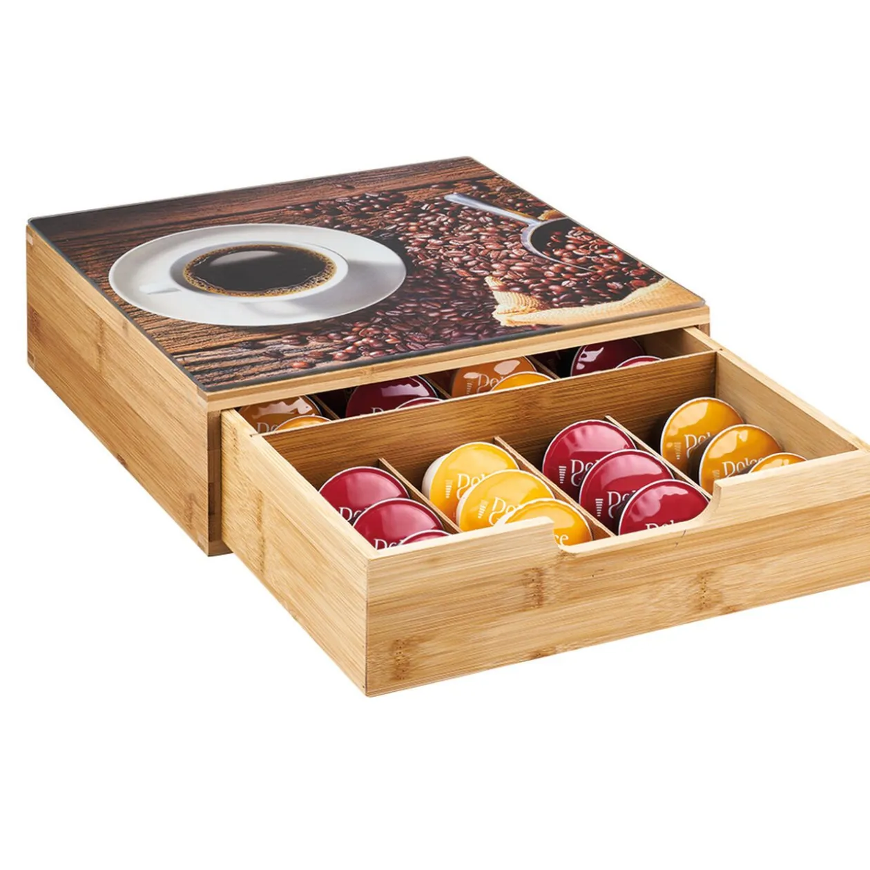 Tiroir à dosettes bambou design graine de café