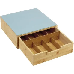 Tiroir à dosettes en bambou avec plateau en verre