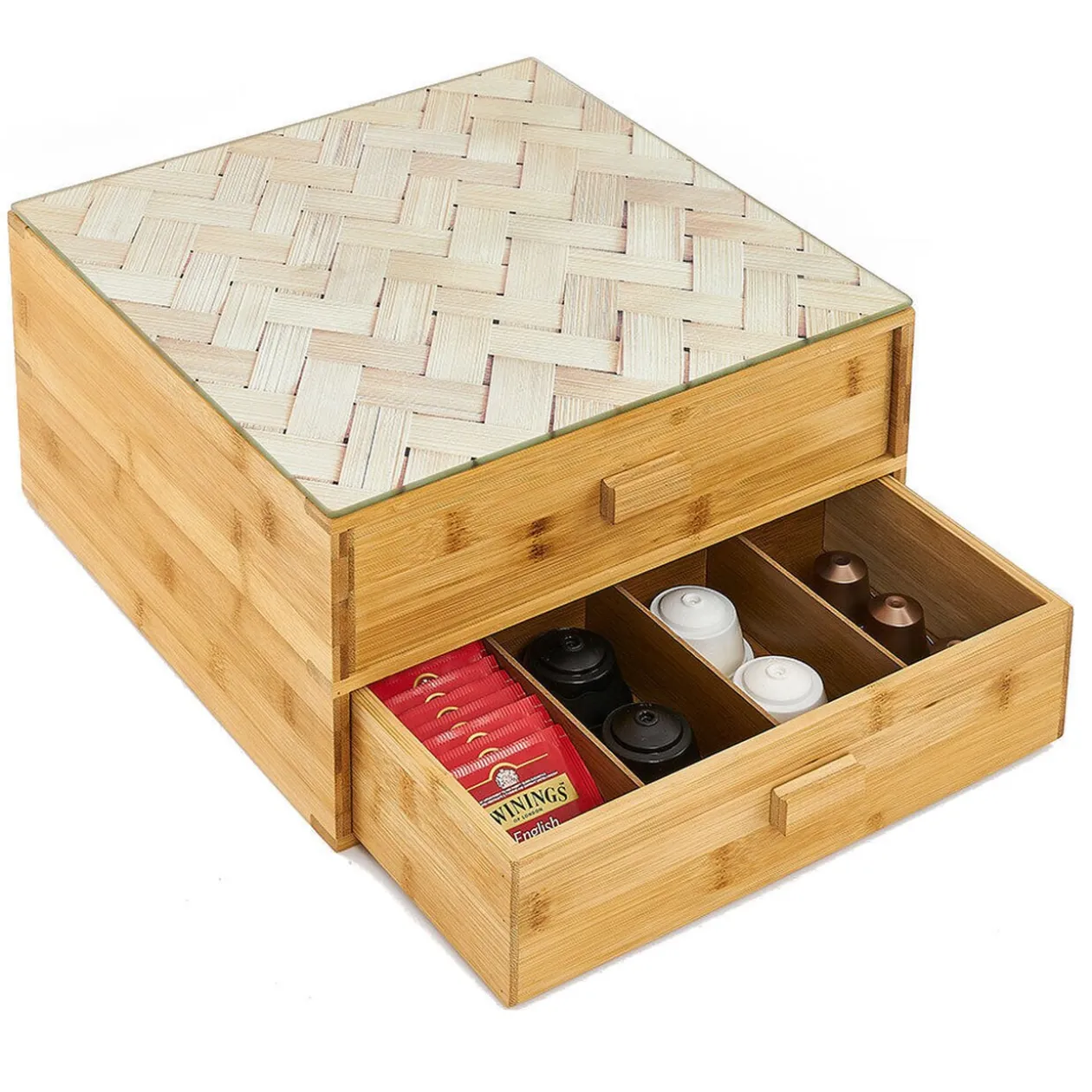 Tiroir à dosettes et capsules 2 niveaux bambou