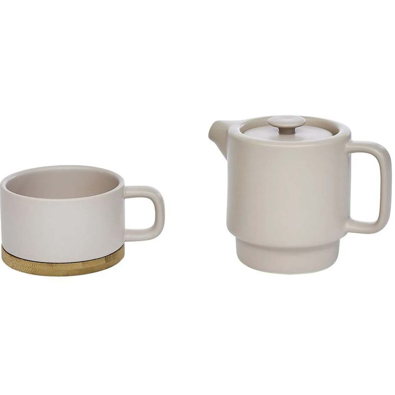 Tisanière 40cl et tasse 25cl grès taupe avec support bambou