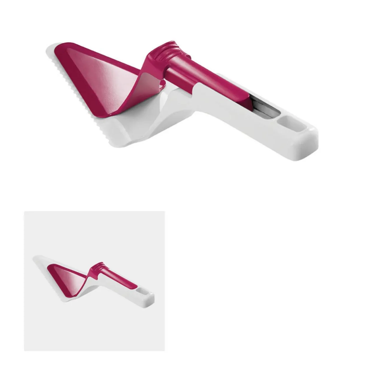 Tranche pelle à tarte Metaltex avec poussoir blanc et rouge