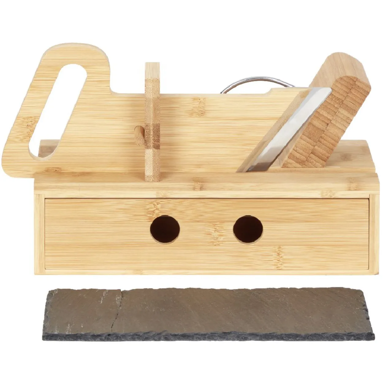 Trancheuse à saucisson avec tiroir et plateau ardoise