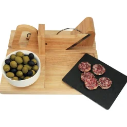 Trancheuse à saucisson manuelle bambou plateau ardoise