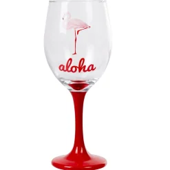 Verre à pied style tropical motif aloha flamant rose