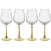 Verre à vin transparent pied doré x4