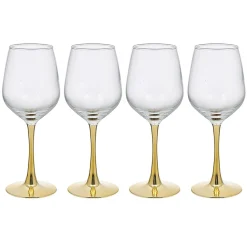 Verre à vin transparent pied doré x4