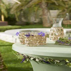Verre haut transparent avec raphia Ø8xH12,5cm