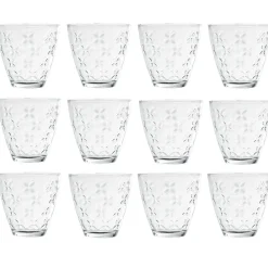 Verre transparent motif relief fleur x12
